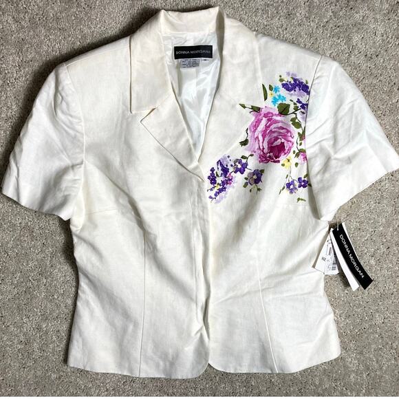 Donna Morgan Tops - Women's Linen Blazer Blouse Donna Morgan White Floral Print w/ Tags Size 14 NEW